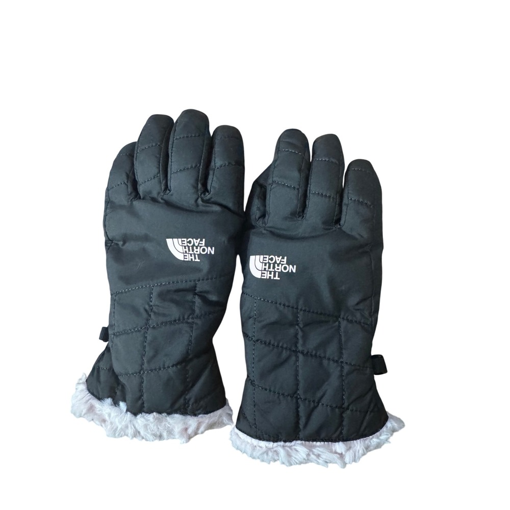 The North Face Women's M Winter Gloves Black Pink Faux Fur Trim Insulated - Picture 1 of 4